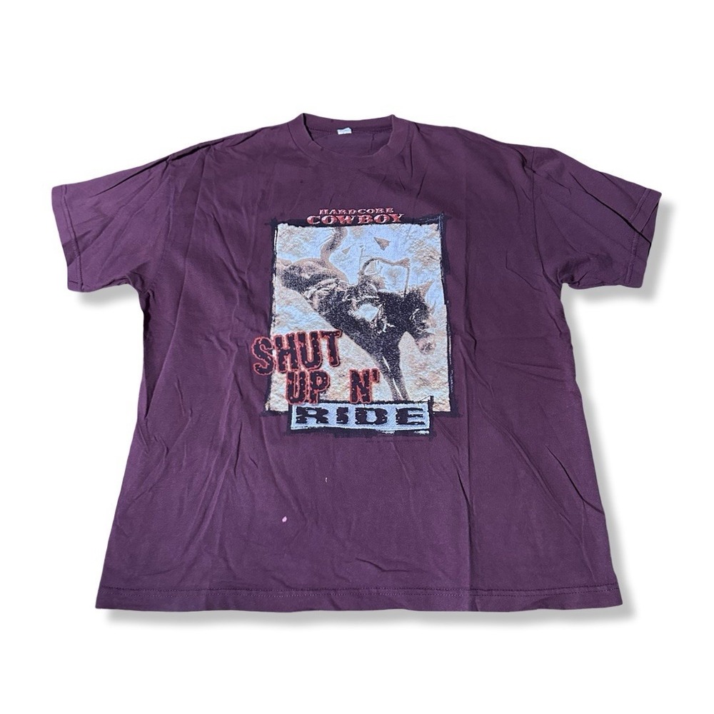 Vintage Anvil Hardcore Cowboy T-Shirt "Shut up n' Ride" Size XL Red Cotton Y2K